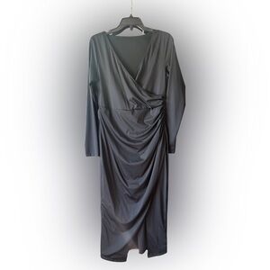 Popilush Black NEW Long Sleeve Dress XL shapewear flattering plunge long sleeve